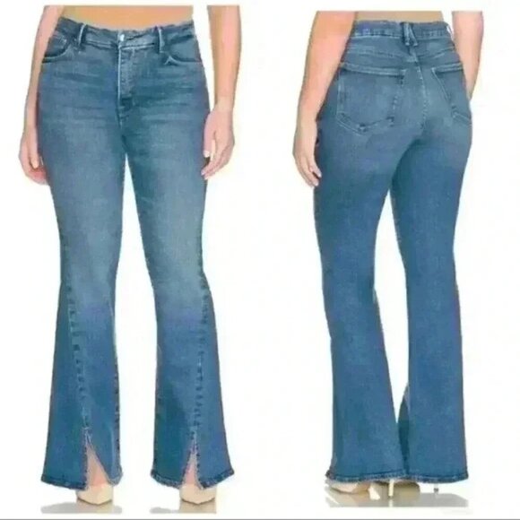 Women's Plus 18 Good American Good Legs Flare Twisted Slit High Rise Jeans - Picture 1 of 9